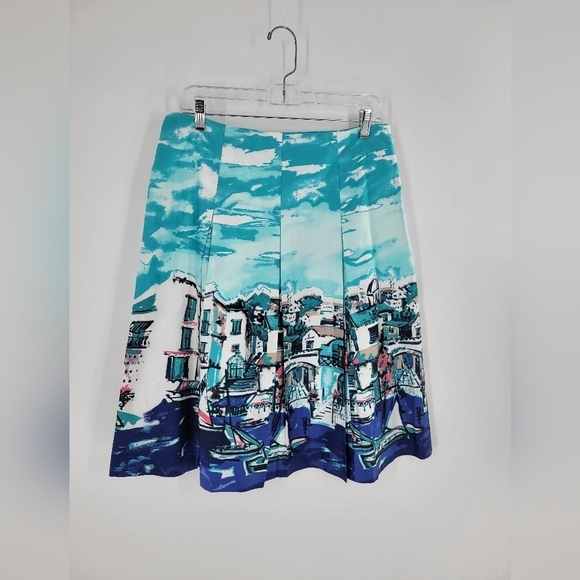 Charter Club Skirt Size 6 Seaside Village Painted Skirt Pleated A-line Mynkos - Picture 1 of 4